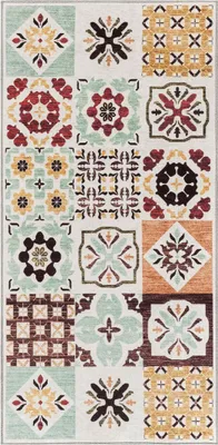 Produktbild von Küchen- oder Badezimmerteppich mit geometrischem Muster, Kelim-Textur, LYN11 C, Originaldesign