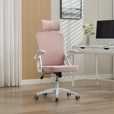 Obrázek produktu pro Ergonomická síťovaná kancelářská židle s nastavitelnou bederní opěrkou a opěrkou hlavy – kancelářská židle s vysokým opěradlem pro domácnost/kancelář. Růžová