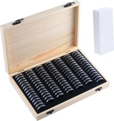 Produktbild von Münzfächer, Münzsammler, Münzsammelbox aus Holz, runde Kapsel, 18 mm/20 mm/23 mm/25 mm/27 mm/30 mm - 100 Stück