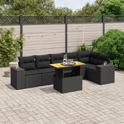 Produktbild von The Living Store 7-tlg. Garten-Sofagarnitur mit Kissen Schwarz Poly Rattan