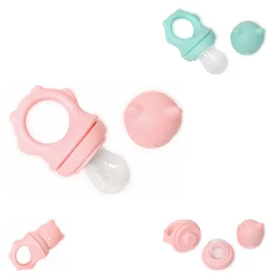 Image de Baby Care Tétine à fruits 2 en 1, anneau de dentition, tétine pour aliments complémentaires, aide à l'alimentation, capuchon de protection rose