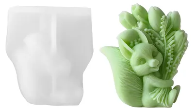 Silikonform Eichhörnchen mit Blume für Harz, Kerzen, Seife