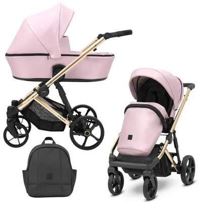 Image de Kunert ARIZO PREMIUM 2in1 Poussette éco-cuir rose avec cadre doré - Design écologique