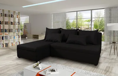 Produktbild von Ecksofa Pono mit Schlaffunktion und Bettkasten - L-Form Couch, Couchgarnitur, Eckcouch, Sofa, Bettsofa, L-Form Couch, Schlafsofa (Schwarz (Sawana 14))