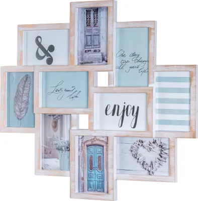 A collage of a multi-photo frame with various pictures and text.