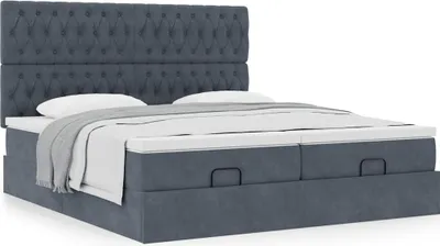 Produktbild von Eleganten-Stil Ottoman-Bett mit Matratzen Dunkelgrau 180x200 cm Samt - Klassische Betten CHY2210963