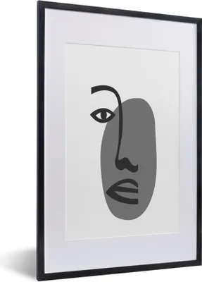 Produktbild von MuchoWow® Gerahmtes Poster Gesicht - Strichzeichnung - Schwarz - Weiß 40x60 cm - Poster mit Schwarzem Bilderrahmen Wandposter Rahmen Foto Bilder - Poster in Rahmen