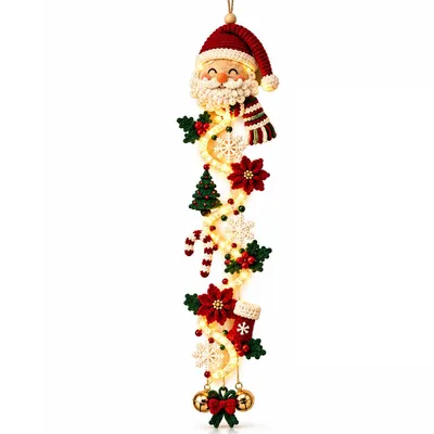 Produktbild von Weihnachtsmann Türhänger aus Holz mit LED-Lichterkette, beleuchtete Weihnachtsdeko zum Aufhängen für Tür, Wand und Fenster