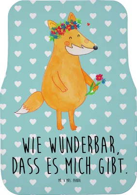 Produktbild von Mr. & Mrs. Panda Fußmatte Fürs Auto Fuchs Blumen - Türkis Pastell - Geschenk, Autoteppich, Motivation, Liebe, Teppich, Blumenliebe, Boho, Ich, Automatte