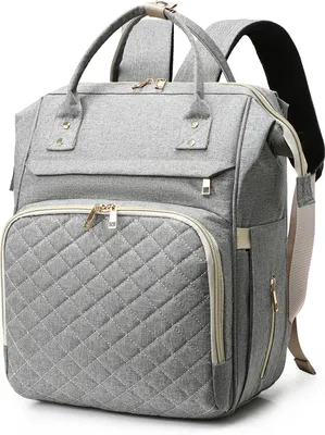 Produktbild von Wickeltasche Rucksack, Wasserdicht Große Wickelrucksack mit USB-Ladeanschluss, Kinderwagengurten, 3 Thermotaschen für Babyflaschen Babytasche Unisex Reise-Rucksack Windeltasche für Mama, Papa, Hellgrau