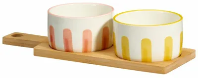 Productafbeelding van HOWHOMELY | Serveerset - Snackschalen - Set van 3 - beige - wit - Serveerschalen - Bamboe plank - Praktisch