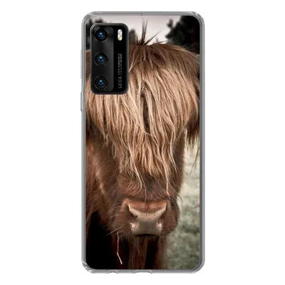 Produktbild von MuchoWow® Handyhülle Schutzhülle Hülle für Huawei P40 Schottischer Highlander - Baum - Gras Silikon Softcase Handy Hülle - Handytasche