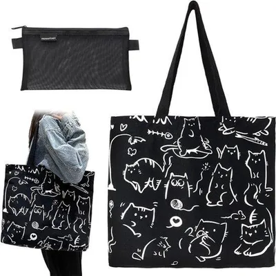Immagine prodotto di Piccola borsa a tracolla in tela, con cerniera e tasche – Pratica borsa a tracolla e regalo ideale per gli amanti dei gatti