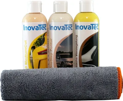 Produktbild von OneStep Politur-Set WP 55 für Fahrzeugpflege, 3x 200 ml, 40x40 cm, Aluminiumoxid, Carnaubawachs, hologrammfreies Hochglanz Finish