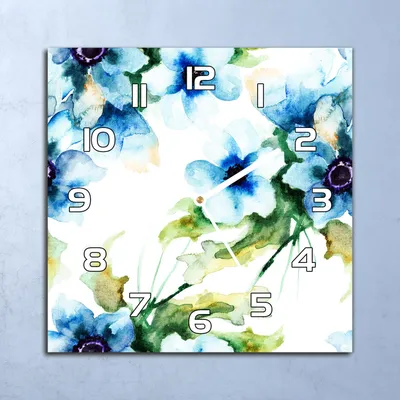 Produktbild von Deko Glasuhr Wanduhr 30x30 Aquarell Blumen Quarz Küchenuhr Bürouhr
