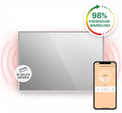 Obrázek produktu pro Klarstein Infračervený ohřívač, zrcadlový infrazářič, infrazářič s termostatem, ohřívač s detekcí otevřených oken a ovládáním přes aplikaci, ohřívač bez tvorby CO2, infrazářiče IP24, 750 W