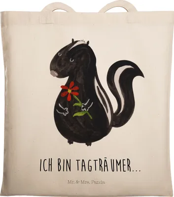 Produktbild von Mr. & Mrs. Panda Tote Bag Stinktier Blume - Transparent - Geschenk, Unitasche, Raubtier, Träume, Dreams, canvas tasche, Wildtier, umhängetasche baumwolle, Jutebeutel
