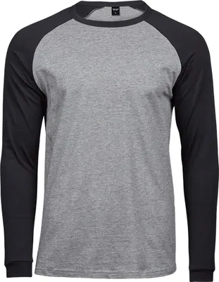 Produktbild von Tee Jays Herren Baseball-T-Shirt, langärmlig PC3419 (S) (Grau meliert/Schwarz)