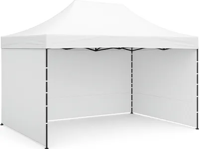 Produktbild von Verkaufsstand 300x450 cm Weiß mit Scherenkonstruktion, höhenverstellbar