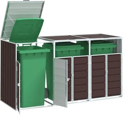 Produktbild von Mülltonnenbox 3 Tonnen Mülltonnenbox Stahl 3 er Mülltonnenbox Mülltonnenverkleidung Mülltonnenschrank Gartenbox Stahl-Braun-3 Tonnen