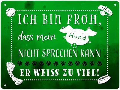 Produktbild von Metallschild XL in 21x28 cm mit lustigem Spruch - Mein Hund weiß zu viel