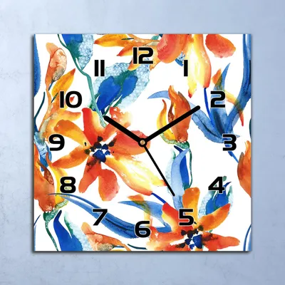 Produktbild von Wanduhr Echt-Glas-Küchenuhr Blumen Farbenfrohe Quarz 30x30 Deko Bilder