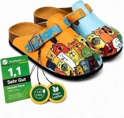 Produktbild von Goby Clogs Schuhe für Damen – Handgefertigte - Mädchen- und Damenschuhe für den Alltag - Farbiger Druck - Bequem & Langlebig - EVA-Sohle – Grundschul-Zeichnungen