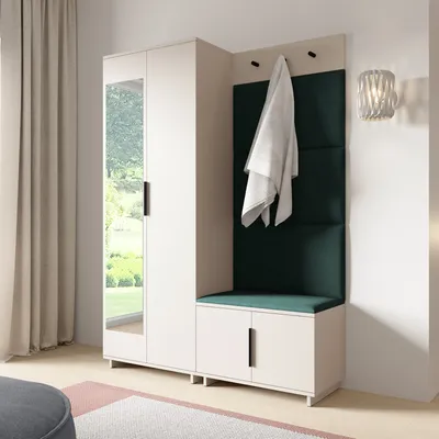 Produktbild von Garderoben-Set Napoli Version 3: Kleiderschrank mit Polsterpaneelen, Schuhschrank Flur und Eingangsbereich (Cashmere/Trinity 28)