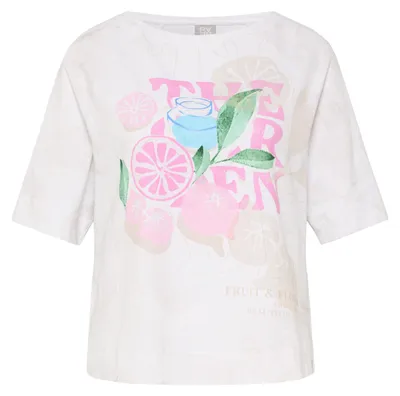 Produktbild von Rabe Damen T-Shirt Beige Größe 48 mit Zitronen-Frontprint und Rundhals