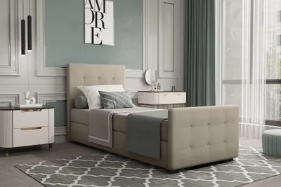 Produktbild von Boxspringbett Gästebett MARKOS 90x200cm Bettkasten Seite Links Stoff Beige