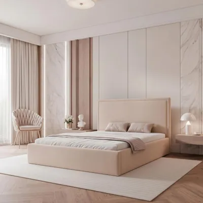 Productafbeelding van Boxspringbed TIRANO 140x200, lichtbeige, fluweel, met opbergruimte en lattenbodem