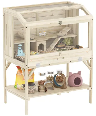 Produktbild von Hamsterkäfig 2 Ebenen Kleintierkäfig Aufbewahrungsfach Naturholz