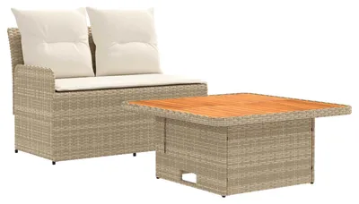 Produktbild von Garten Armlehnen Sofa mit Klapptisch 2 Stück Beige und Creme
