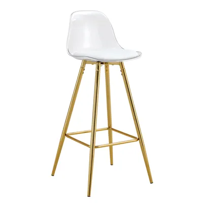 Produktbild von 2er-Set Barhocker, Bistrohocker aus Palastik Material, Goldgestell, für Café, Wohnzimmer und Thekenbereich, Transparent