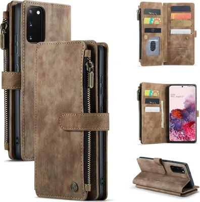 Immagine prodotto di Custodia Galaxy S20, custodia in Finto cuoio con cerniera, chiusura magnetica, tasca per carte, supporto, portafoglio, custodia protettiva per Samsung Galaxy S20 Marrone