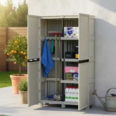 Produktbild von Dmora Außenschrank Liegi 100x39x172h cm Grau 3 Regale, 2 Türen