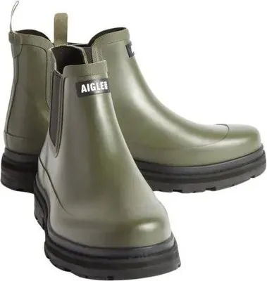 A pair of green Aigle boots.