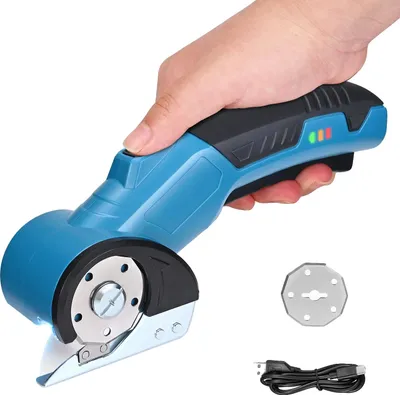Image de Trancheur électrique rotatif sans fil, lame en acier SK5, design ergonomique, bleu