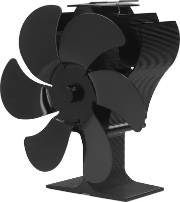 Produktbild von 6-flügeliger, hitzebetriebener Ofenventilator, hochtemperaturbeständig, selbststartend, für Holzöfen und Kamine, schwarz, Durchmesser 152 mm
