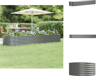 Image de vidaXL Lit surélevé Acier revêtu par poudre 296x80x36 cm Gris - Pots de fleurs & Jardinières