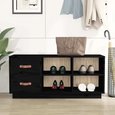 Image de The Living Store Banc à chaussures noir 100x34x45 cm pin massif