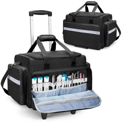 Produktbild von Notfalltasche mit Trolley, Arzttasche auf Rollen, Erste Hilfe Tasche, Schwarz, 49,5 x 34,3 x 29,8 cm