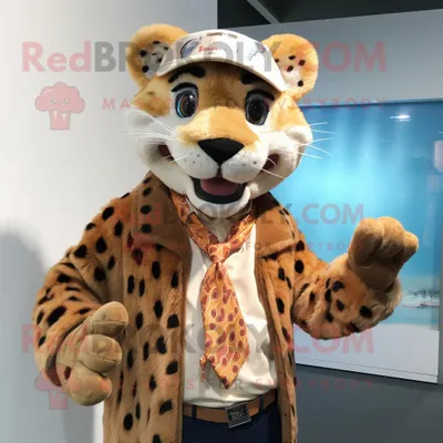 Immagine prodotto di Cheetah personaggio del costume della mascotte REDBROKOLY vestito con una camicia Oxford e Cummerbunds