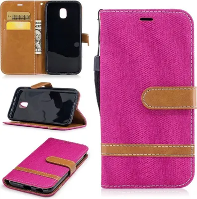 Collage of images showing a pink flip phone case with brown accents, displaying different angles and states of the case.