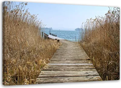 Produktbild von Leinwandbild brücke schilfmeerlandschaft 100x70 cm Feeby beige wandbild bereit zum aufhängen