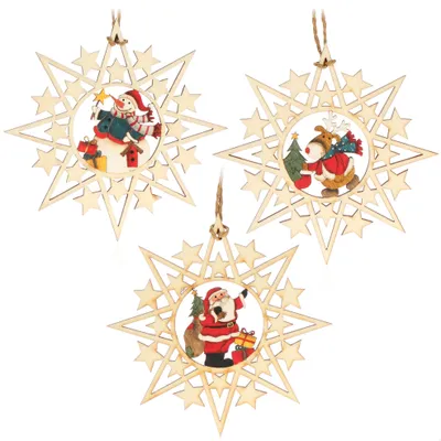 Immagine prodotto di COM-FOUR® 3x ornamenti in legno per l'albero di Natale - decorazioni per l'albero di Natale in legno - decorazioni natalizie in legno con tre motivi