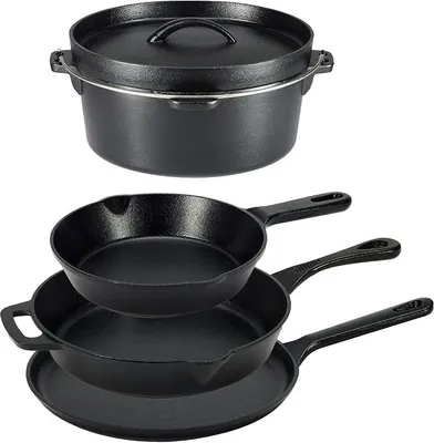 Produktbild von Kochgeschirr-Set aus bereits eingebranntem Gusseisen, 14.17 x 12.2 x 10.63 in, Schwarz