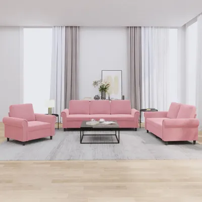 Produktbild von vidaXL 3-tlg. Sofagarnitur mit Kissen Rosa Samt