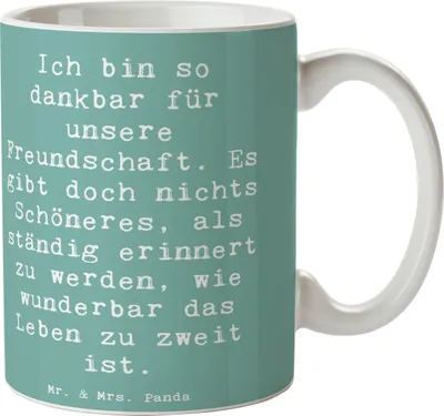 Produktbild von Mr. & Mrs. Panda Tasse Spruch Dankbarkeit für Freundschaft - Meeresbrise - Geschenk, Verbindung, Zitat, Keramiktasse, Kaffeetasse, feiern, bedingungslose Liebe, Stimmung