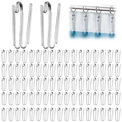 Imagen del producto de Ganchos de acero inoxidable, 100 unidades, con 4 dientes, para cortinas